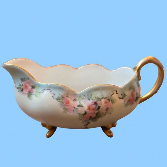 2 Pc Vintage Nori Take Nippon Footed Bowl Dish & Creamer Hand Painted Roses - Picture 2 of 5